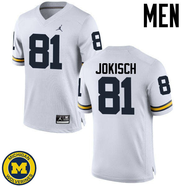 Mens University of Michigan #81 Dan Jokisch White Embroidery Jersey